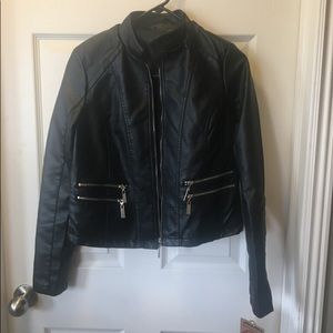 NWT: Medium: Black vegan leather zip jacket